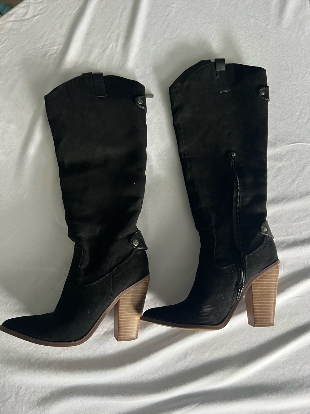 Women's Black Suede High Heel Knee Boots